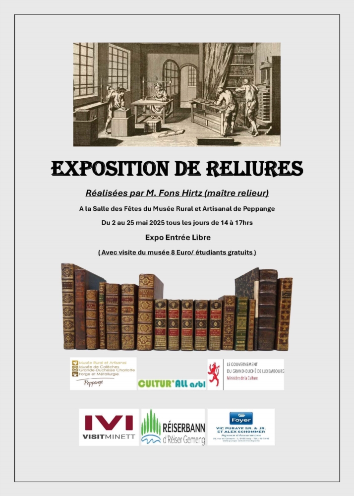 EXPOSITION DE RELIURES par M. Fons Hirtz (maître relieur )
